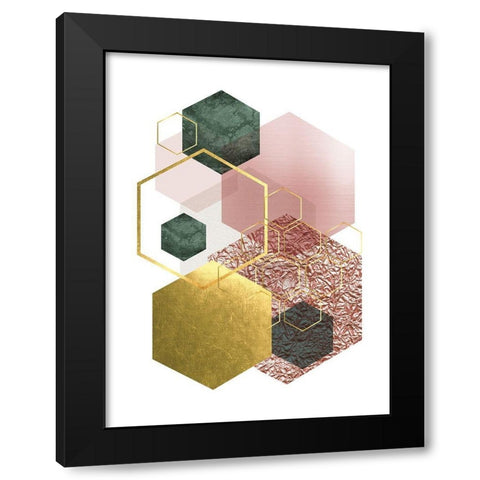 Pink Green Geo 4 Black Modern Wood Framed Art Print with Double Matting by Urban Epiphany
