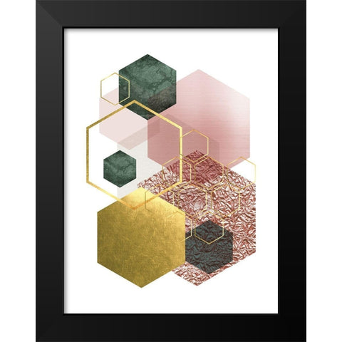 Pink Green Geo 4 Black Modern Wood Framed Art Print by Urban Epiphany