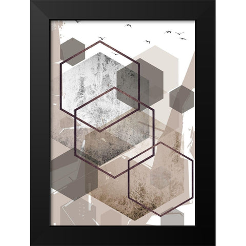 Abstract Hexagons Beige 1 Black Modern Wood Framed Art Print by Urban Epiphany