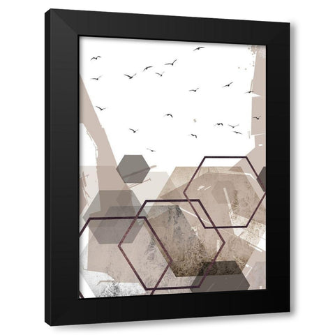 Abstract Hexagons Beige 2 Black Modern Wood Framed Art Print by Urban Epiphany