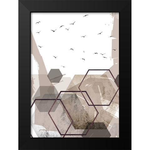 Abstract Hexagons Beige 2 Black Modern Wood Framed Art Print by Urban Epiphany
