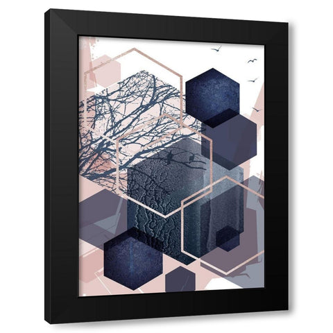 Geo Birds 1 Black Modern Wood Framed Art Print with Double Matting by Urban Epiphany