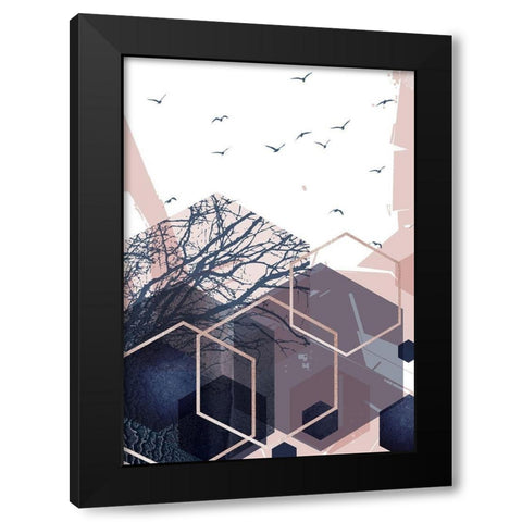 Geo Birds 2 Black Modern Wood Framed Art Print by Urban Epiphany