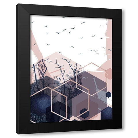 Geo Birds 3 Black Modern Wood Framed Art Print with Double Matting by Urban Epiphany