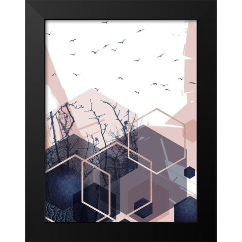 Geo Birds 3 Black Modern Wood Framed Art Print by Urban Epiphany