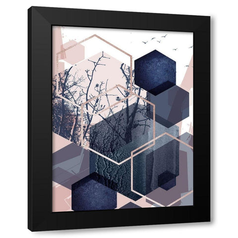Geo Birds 4 Black Modern Wood Framed Art Print by Urban Epiphany