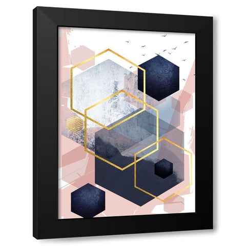 Navy Blush Geo 1 Black Modern Wood Framed Art Print with Double Matting by Urban Epiphany