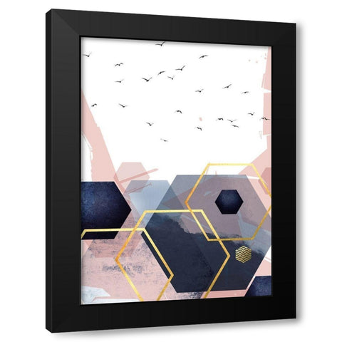 Navy Blush Geo 2 Black Modern Wood Framed Art Print with Double Matting by Urban Epiphany