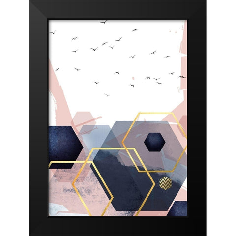 Navy Blush Geo 2 Black Modern Wood Framed Art Print by Urban Epiphany