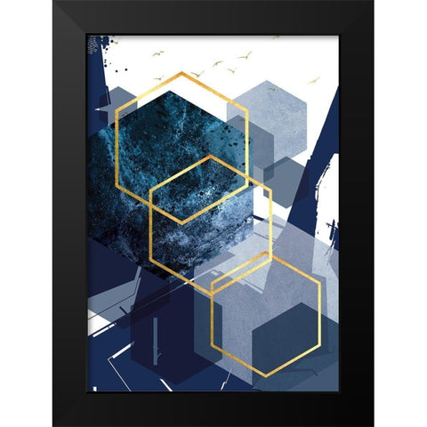 Hexagon Landscape Gold 1 Black Modern Wood Framed Art Print by Urban Epiphany