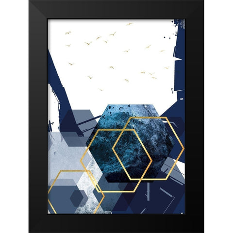 Hexagon Landscape Gold 2 Black Modern Wood Framed Art Print by Urban Epiphany
