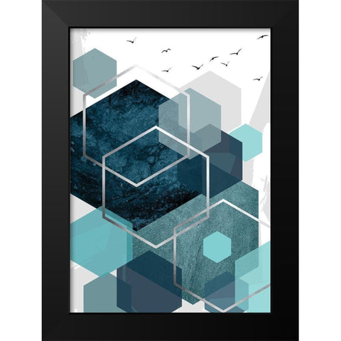Aqua Abstract 1 Black Modern Wood Framed Art Print by Urban Epiphany