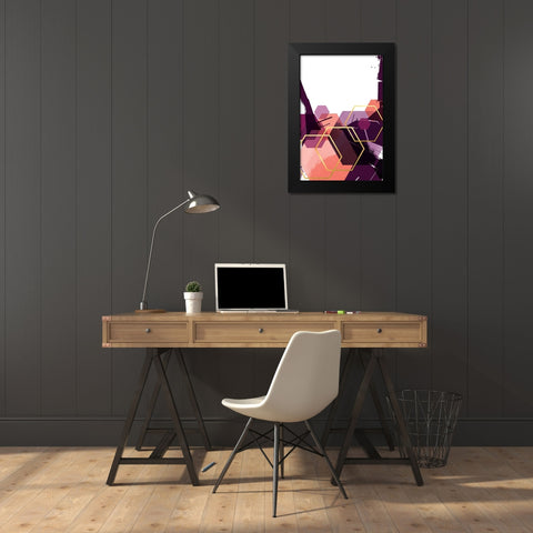 Molten Coral Hex 2 Black Modern Wood Framed Art Print by Urban Epiphany