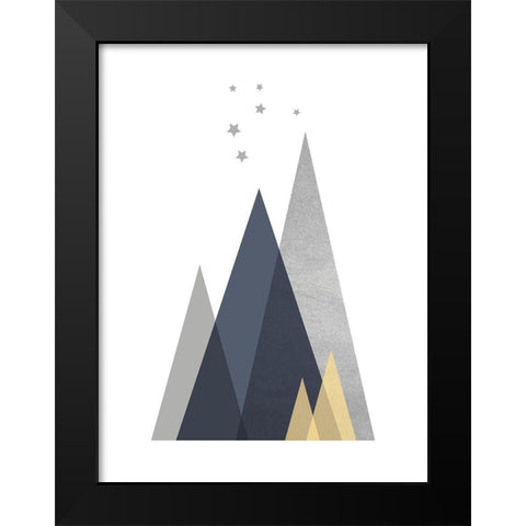 Navy Yellow Grey Mountains 1 Black Modern Wood Framed Art Print by Urban Epiphany