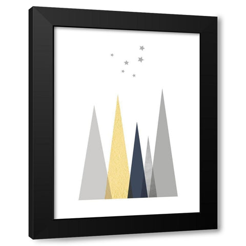 Navy Yellow Grey Mountains 2 Black Modern Wood Framed Art Print by Urban Epiphany