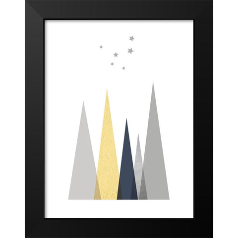 Navy Yellow Grey Mountains 2 Black Modern Wood Framed Art Print by Urban Epiphany