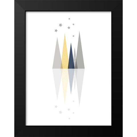 Navy Yellow Grey Mountains 3 Black Modern Wood Framed Art Print by Urban Epiphany
