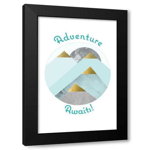Adventure Awaits Mountains Black Modern Wood Framed Art Print with Double Matting by Urban Epiphany