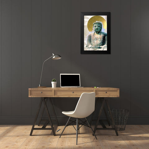 Japanese Buddha with Halo Black Modern Wood Framed Art Print by Urban Epiphany