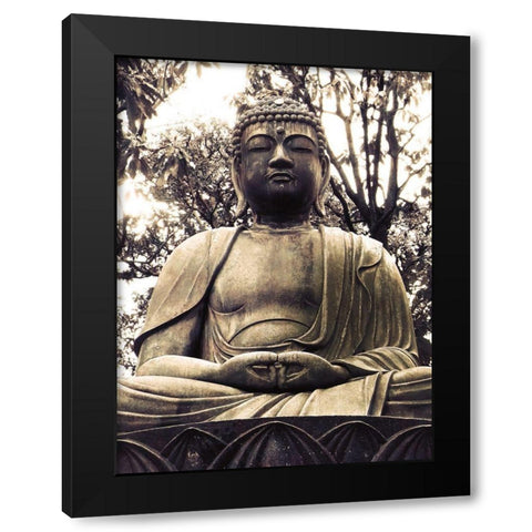 Japanese Buddha Statue Black Modern Wood Framed Art Print with Double Matting by Urban Epiphany