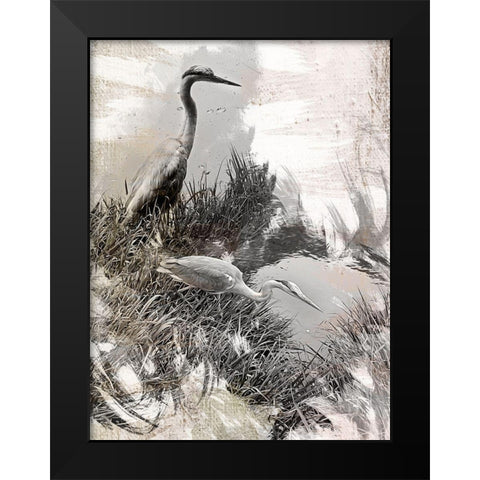 Japanese Herons Black Modern Wood Framed Art Print by Urban Epiphany