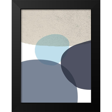 MidCentury Navy Taupe 9 Black Modern Wood Framed Art Print by Urban Epiphany
