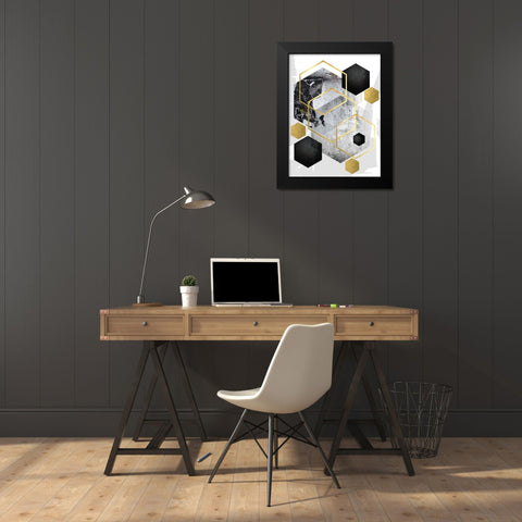 Abstract Geo Black Gold 1 Black Modern Wood Framed Art Print by Urban Epiphany