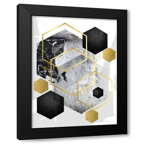 Abstract Geo Black Gold 1 Black Modern Wood Framed Art Print by Urban Epiphany