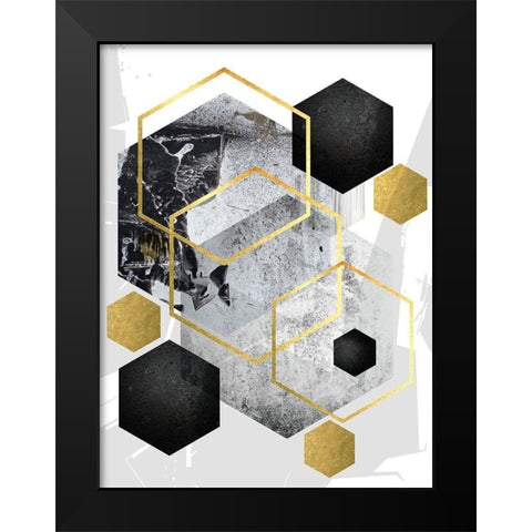 Abstract Geo Black Gold 1 Black Modern Wood Framed Art Print by Urban Epiphany