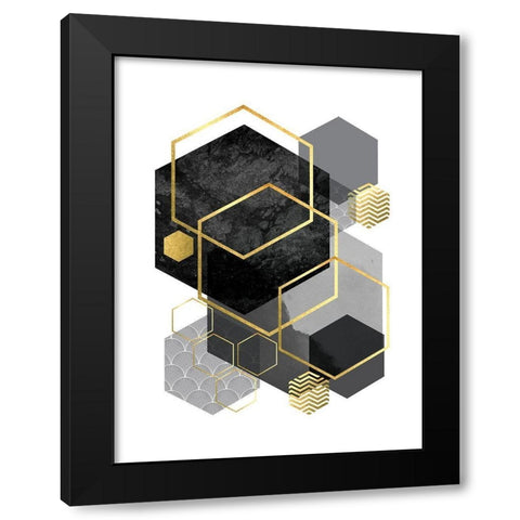 Black Grey Gold Geo 2 Black Modern Wood Framed Art Print with Double Matting by Urban Epiphany
