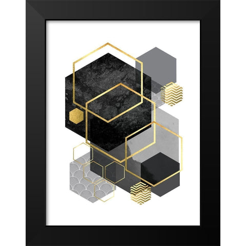 Black Grey Gold Geo 2 Black Modern Wood Framed Art Print by Urban Epiphany