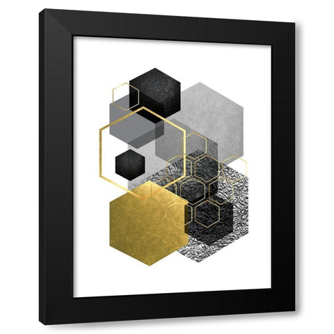 Black Grey Gold Geo 3 Black Modern Wood Framed Art Print with Double Matting by Urban Epiphany