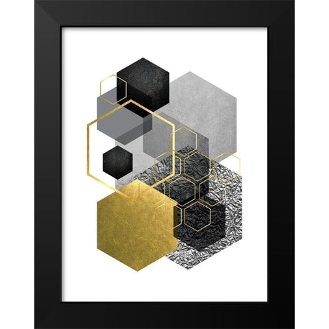 Black Grey Gold Geo 3 Black Modern Wood Framed Art Print by Urban Epiphany