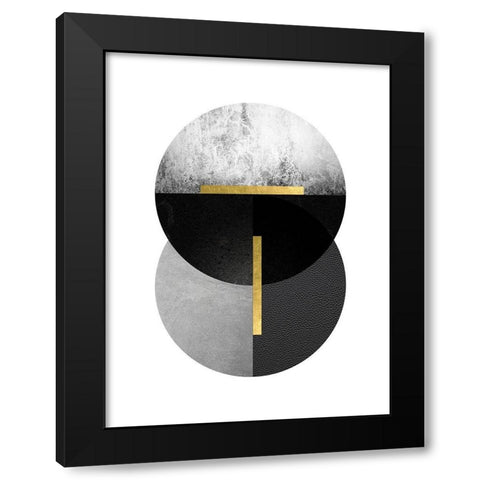 Black Grey Gold Circles 1 Black Modern Wood Framed Art Print with Double Matting by Urban Epiphany