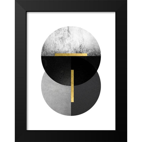 Black Grey Gold Circles 1 Black Modern Wood Framed Art Print by Urban Epiphany