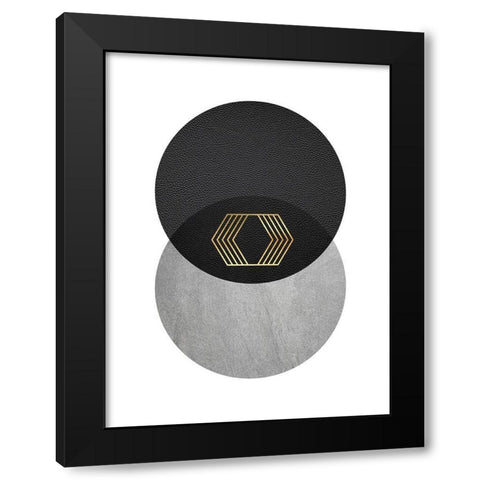 Black Grey Gold Circles 2 Black Modern Wood Framed Art Print by Urban Epiphany