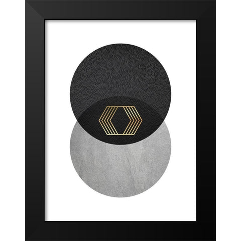 Black Grey Gold Circles 2 Black Modern Wood Framed Art Print by Urban Epiphany