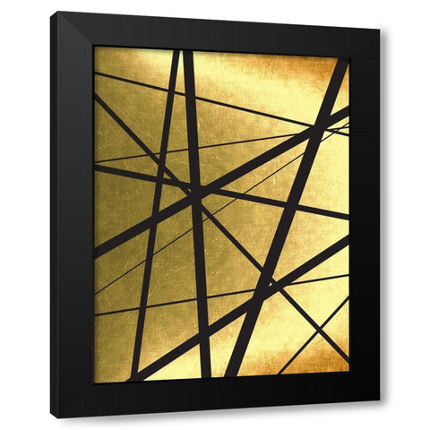 Black And Gold Geometric Lines 1 Black Modern Wood Framed Art Print with Double Matting by Urban Epiphany
