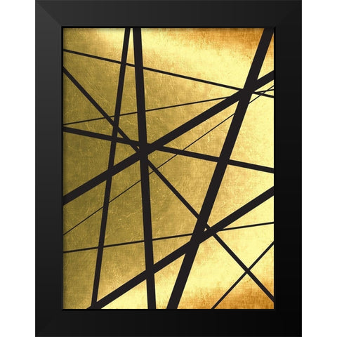 Black And Gold Geometric Lines 1 Black Modern Wood Framed Art Print by Urban Epiphany