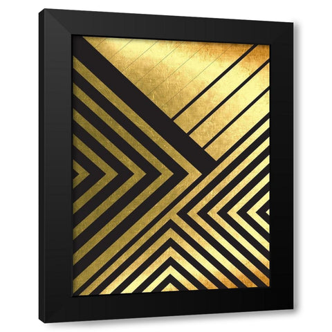 Black And Gold Geometric Lines 2 Black Modern Wood Framed Art Print by Urban Epiphany