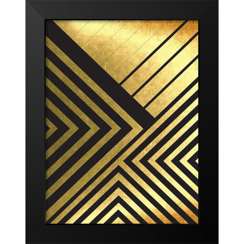 Black And Gold Geometric Lines 2 Black Modern Wood Framed Art Print by Urban Epiphany