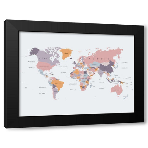 Be Kind World Map 1 Black Modern Wood Framed Art Print by Urban Epiphany