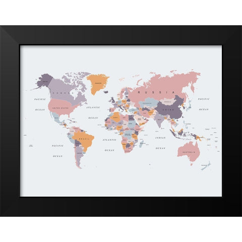Be Kind World Map 1 Black Modern Wood Framed Art Print by Urban Epiphany