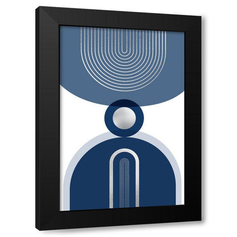 Mid Century Glam Navy Silver 3 Black Modern Wood Framed Art Print by Urban Epiphany