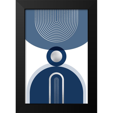 Mid Century Glam Navy Silver 3 Black Modern Wood Framed Art Print by Urban Epiphany