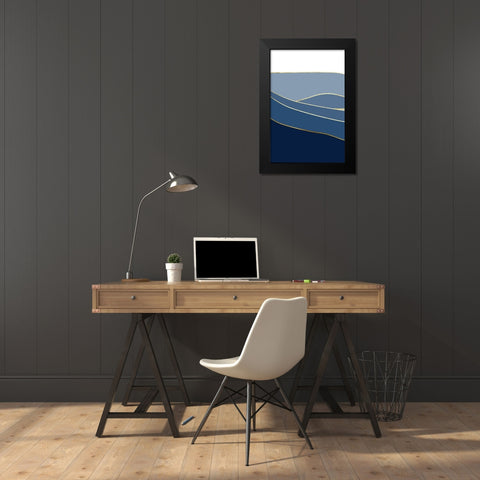 Navy Gold Landscape 1 Black Modern Wood Framed Art Print by Urban Epiphany