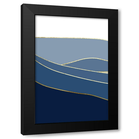 Navy Gold Landscape 1 Black Modern Wood Framed Art Print by Urban Epiphany