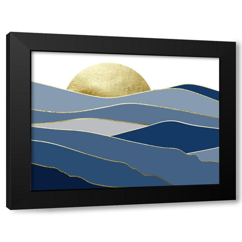 Navy Gold Landscape 2 Black Modern Wood Framed Art Print by Urban Epiphany