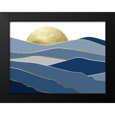Navy Gold Landscape 2 Black Modern Wood Framed Art Print by Urban Epiphany