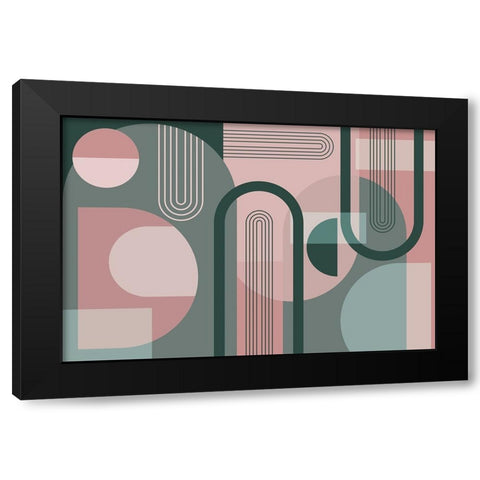 Abstract Arches Pink Green 1 Black Modern Wood Framed Art Print with Double Matting by Urban Epiphany